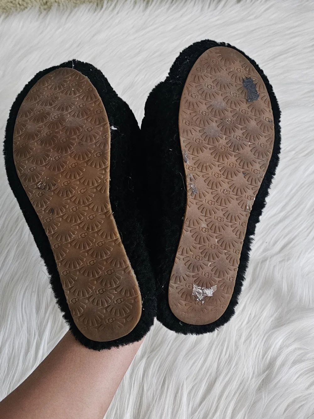UGG Kids Black Fuzzy Slip-On Slippers